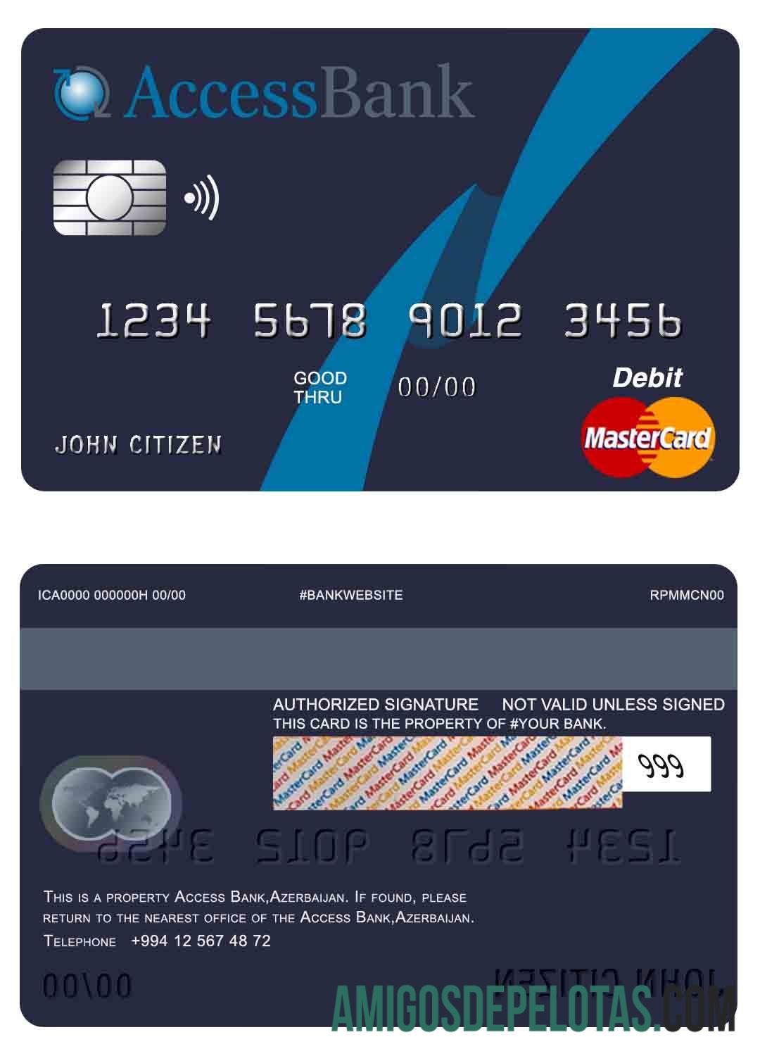 Mastercard do Banco de Acesso do Azerbaijão exemplo real